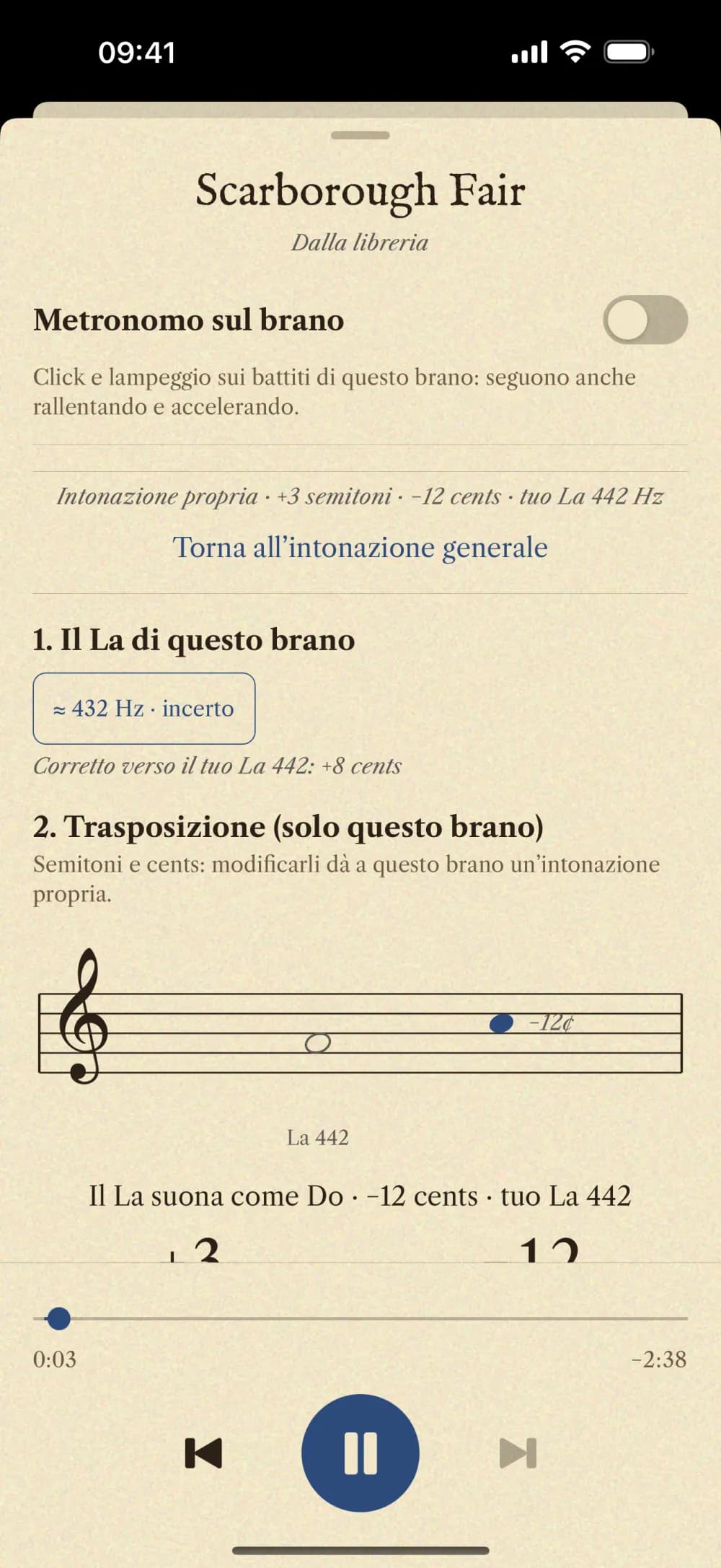 RePitch: player di un brano con trasposizione